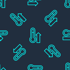 Green line Meteorology thermometer measuring icon isolated seamless pattern on blue background. Thermometer equipment showing hot or cold weather. Vector.