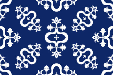 Vector elegan tile ornate seamless pattern. White ornament on luxury elegant blue background Retro hindu monochrome motif