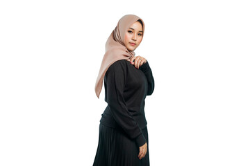 asian muslim woman wearing casual outfit on isolated white background