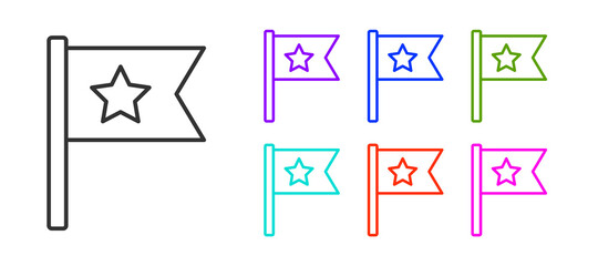 Black line American flag icon isolated on white background. Flag of USA. United States of America. Set icons colorful. Vector.