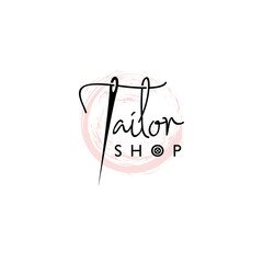 Tailor shop logo lettering style with needle. sewing logo template vector illustration