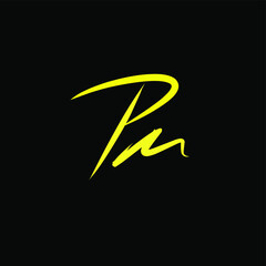 Pm initial letter handwriting and signature logo