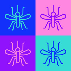 Pop art line Mosquito icon isolated on color background. Vector.