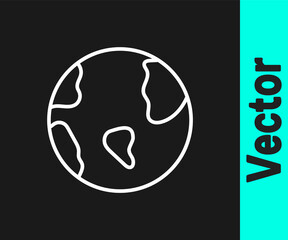 White line Earth globe icon isolated on black background. World or Earth sign. Global internet symbol. Geometric shapes. Vector.