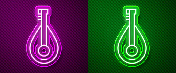 Glowing neon line Traditional musical instrument mandolin icon isolated on purple and green background. Vector.