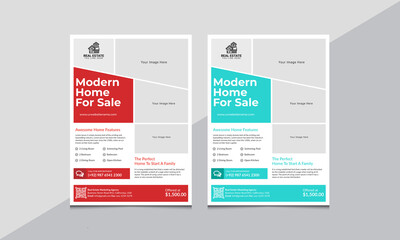 Real Estate Flyer Templates With Red Vectors Template. Modern home sale advertisement flyer and company promotions flyer template