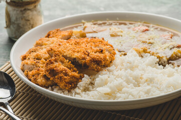 Homecooked Japanese Chicken Cutlet Curry Rice- Side View