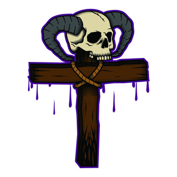 Skull in cross graveyard vector illustration for web design, wallpaper, t-shirt design. etc