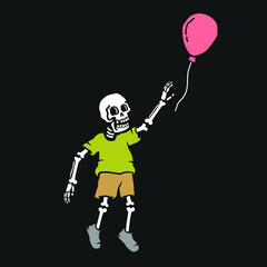 Obraz na płótnie Canvas skull boy with balloons vector illustration Skull tries to reach the flying balloon. Old school vector illustration for t-shirt design, web design, wallpaper, flyer, etc.