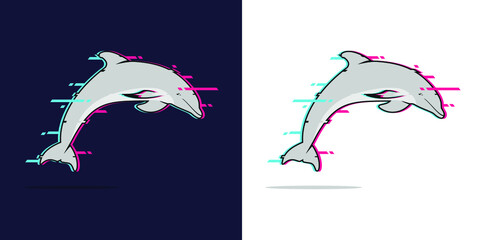 vector illustration of a Dolphin, Dolphin Vector Effect Glitch for wallpaper, logo, web design, icon, t-shirt design.