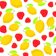 seamless pattern with lemon and strawberry. vector illustration