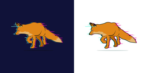vector illustration of a fox, Fox Vector Effect Glitch for wallpaper, logo, web design, icon, t-shirt design.