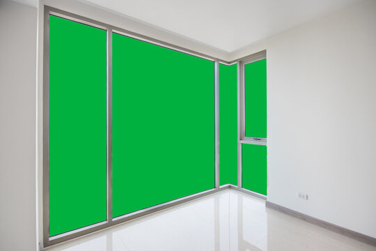 Green screen on glass and stainless window for other view