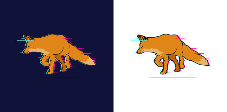 vector illustration of a fox, Fox Vector Effect Glitch for wallpaper, logo, web design, icon, t-shirt design.