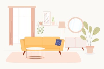 Living room in bright and light colors.