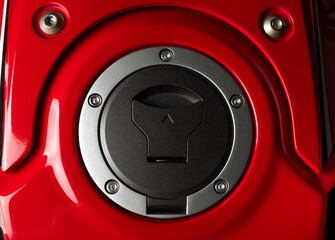 Motorcycle Aluminum Fuel Tank Gas Cap Door Cover on red background