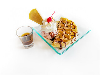 Waffle ice cream with banana