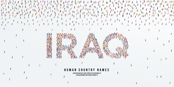 Human country name Iraq. large group of people form to create country name Iraq. vector illustration.