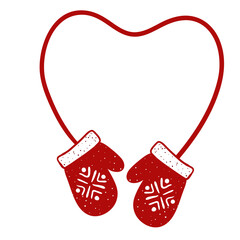 Vector Winter red mittens with a red rope
