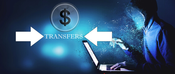 hacker steals money and sends money from the account 3D illustration