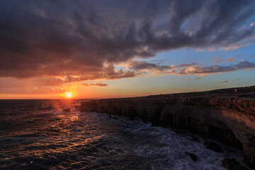 Obraz premium Stormy Weather at sea Caves in Cape Grego Ayia Napa, Cyprus 