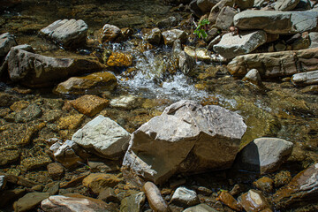 Beautiful mountain river. Stones in the mountain river. The Carpathian mountains.
