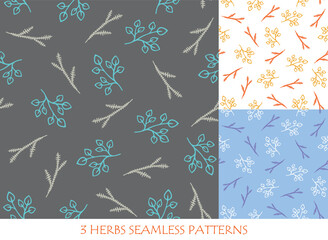 Branches seamless patterns set for packaging design templates and textile.Vector illustration.