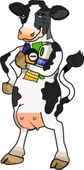 Cow with dairy products in hand