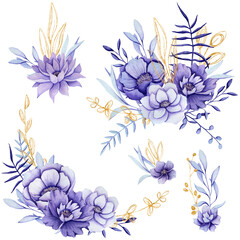 Set of Watercolor Purple Bouquets