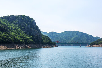 The beautiful landscape of  lake tour by ship.
