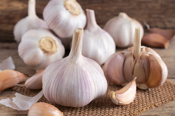 Close up,Fresh garlic on wooden background.