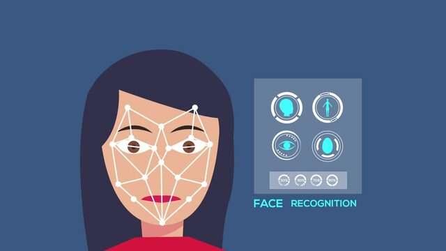 Young woman with face recognition technology