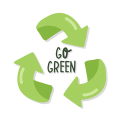 Obraz premium Hand drawn elements of zero waste life in vector. Eco style. No plastic. Go green. Green arrows recycle eco symbol vector illustration isolated on white background. Recycled sign. Cycle recycled icon