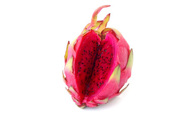 Cut red pitahaya isolated on white background