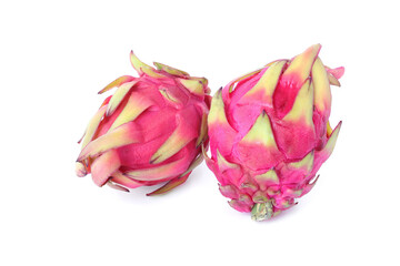 Naklejka premium Two red ripe tasty pitahaya isolated on white background