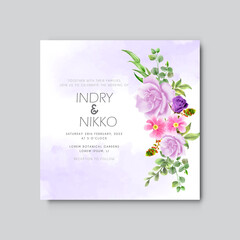 wedding invitation template with beautiful floral watercolor