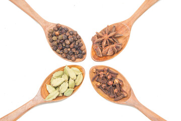 indian spices isolated on white background.