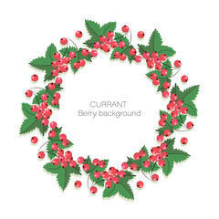 Red currant. Vector currant berries in a circle. Twig redcurrant with leaf isolated on white background.