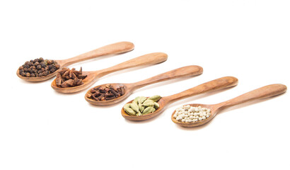 indian spices isolated on white background.