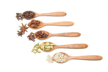 indian spices isolated on white background.
