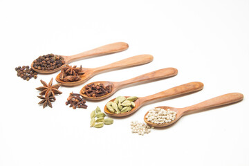indian spices isolated on white background.