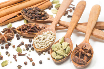 indian spices isolated on white background.