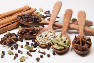 indian spices isolated on white background.