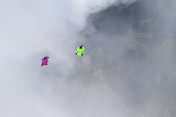 Skydivers over mountains in Norway