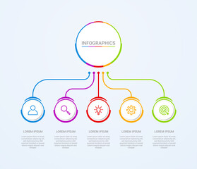 Business data visualization, infographic template with 5 steps on blue background, vector illustration