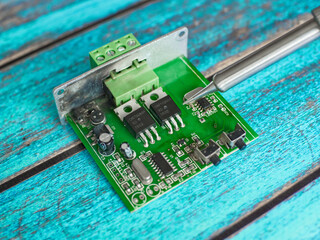 Damaged electronic board during repair with a soldering iron