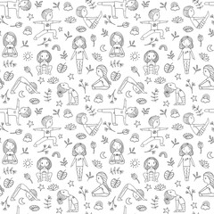 Kids yoga. Seamless pattern with children in yoga poses.