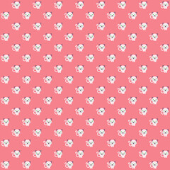 white cat sitting with pink background repeat pattern