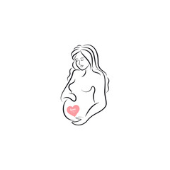 Beauty pregnant woman icon, stylized vector symbol. Vector Illustration for concept for family planning center, logo, branding, advertising, poster, banner.