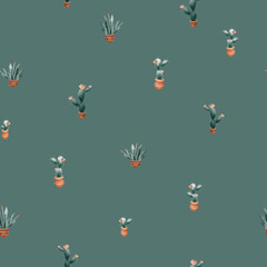 Seamless childish pattern with hand drawn cactuses in pots. Creative ethnic kids texture for fabric, scrapbooking, wrapping, textile, wallpaper, apparel.